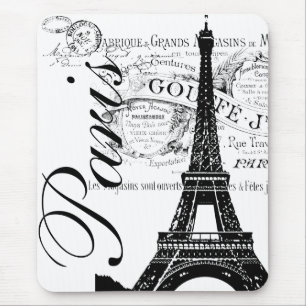 Vintager Paris- u. Eiffel-Turm-Aufkleber Mousepad