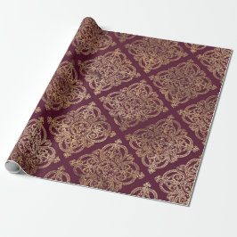 Vintager Pariser Burgunder Red and Gold Grunge Dam Geschenkpapier