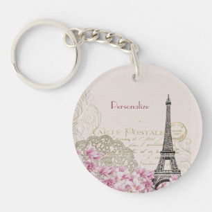 Vintager Pariser Eiffelturm personalisiert Schlüsselanhänger