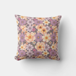 Vintager Pastellpfirsich & Lavendelblumenkern Kissen