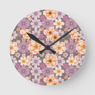 Vintager Pastellpfirsich & Lavendelblumenkern Runde Wanduhr
