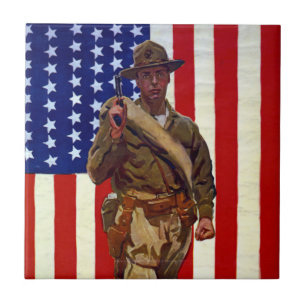 Vintager Patrioter Soldat mit amerikanischer Flagg Fliese