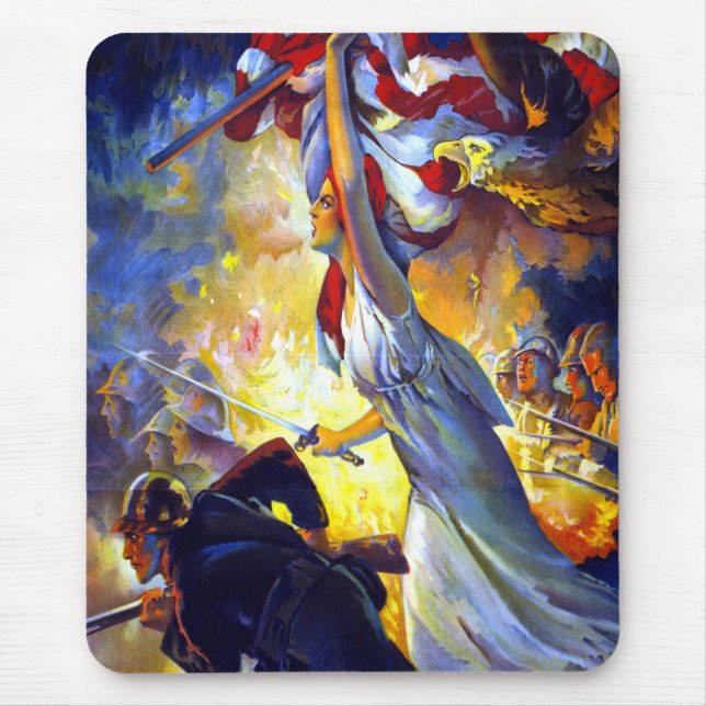 Vintager Patriotic Lady Liberty American Flag Eagl Mousepad (Vorne)