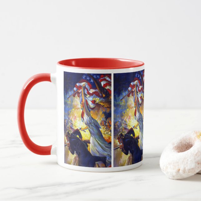 Vintager Patriotic Lady Liberty American Flag Eagl Tasse (Mit Donut)