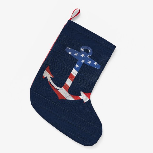 Vintager patriotischer amerikanische Flaggen-Anker Kleiner Weihnachtsstrumpf (Vorderansicht (hängend))