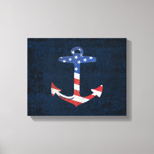 Vintager patriotischer amerikanische Flaggen-Anker Leinwanddruck