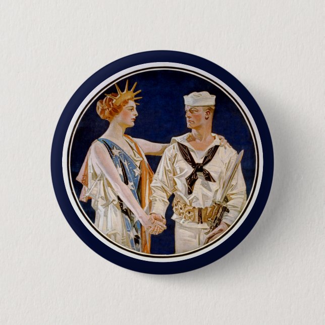 Vintager Patriotismus, Lady Liberty mit Marine Sea Button (Vorderseite)
