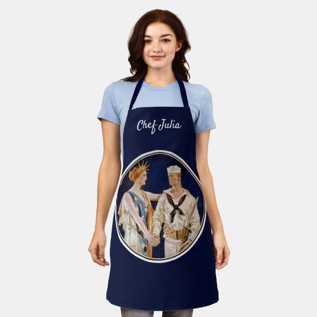 Vintager Patriotismus, Lady Liberty mit Marine Sea Schürze (Getragen)