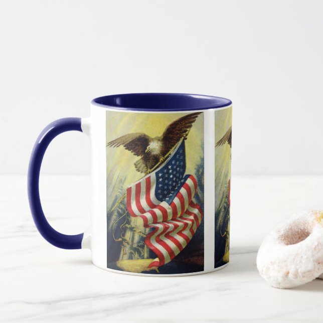 Vintager Patriotismus, Patriotische Adlerflagge Tasse (Mit Donut)