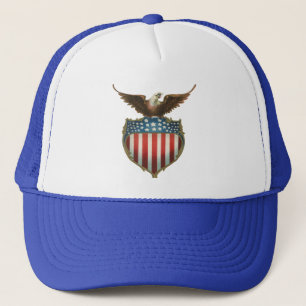 Vintager Patriotismus, Stolzer Adler über amerikan Truckerkappe