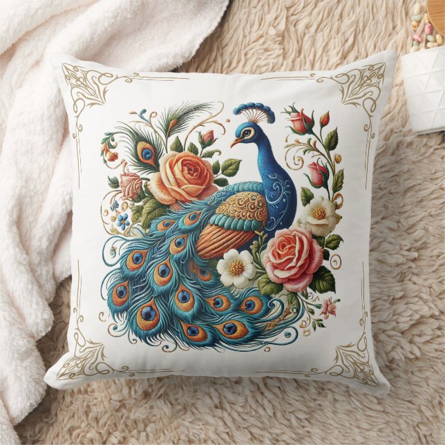 Vintager Peacock Bird Blumenkissen Kissen (Decke)