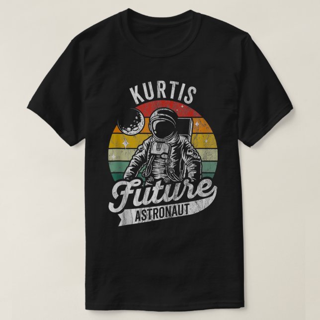Vintager Personalisierter Kurtis Future Astronaut  T-Shirt (Design vorne)