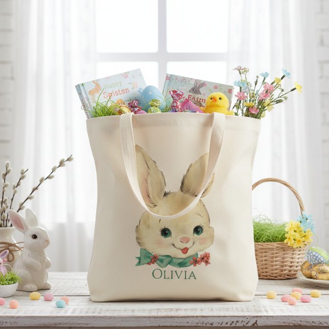 Vintager Personalisierter Ostern Tragetasche (Vintage Bunny Personalized Easter Tote Bag)