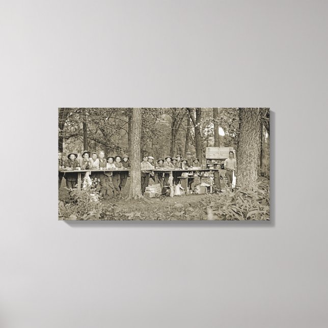 Vintager Pfadfinder-Truppentruppe Camping Foto der Leinwanddruck (Vorderseite)