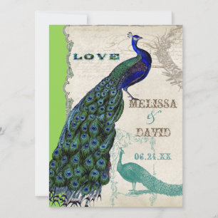 Vintager Pfau 5 - Einladung zur feierlichen Hochze