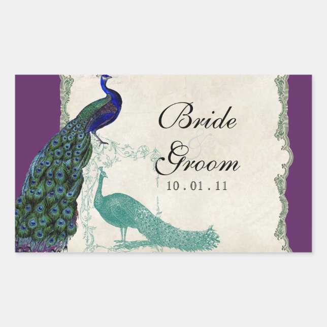 Vintager Pfau 5 - Hochzeits-Siegel oder Aufkleber (Vorderseite)