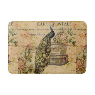 Vintager Pfau der französischen botanischen Kunst Badematte