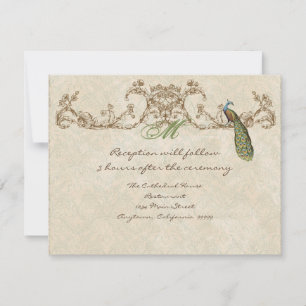 Vintager Pfau & Etchings Empfang Einladung