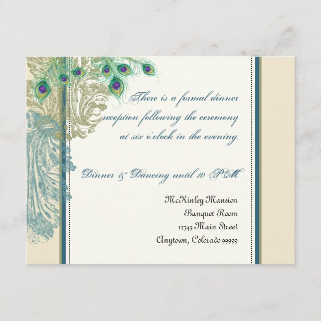 Vintager Pfau, Feathers Empfang Einladung (Vorderseite)