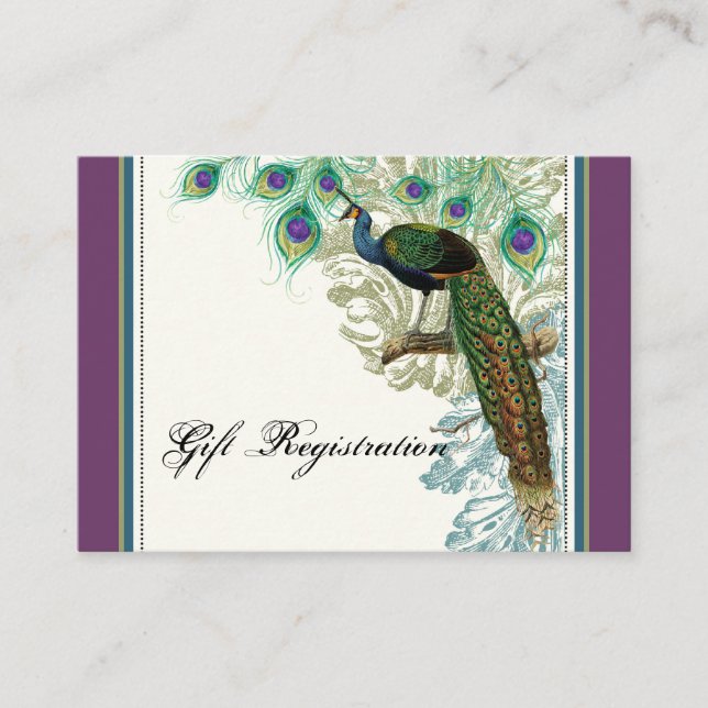 Vintager Pfau, Federn - Gift-Registrierungskarte Begleitkarte (Vorderseite)