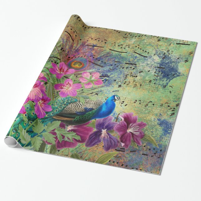 Vintager Pfau für jede Anlässe Geschenkpapier (Ungerollt)