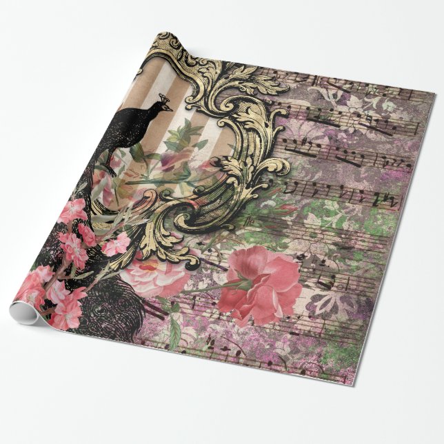 Vintager Pfau für jede Anlässe Geschenkpapier (Ungerollt)