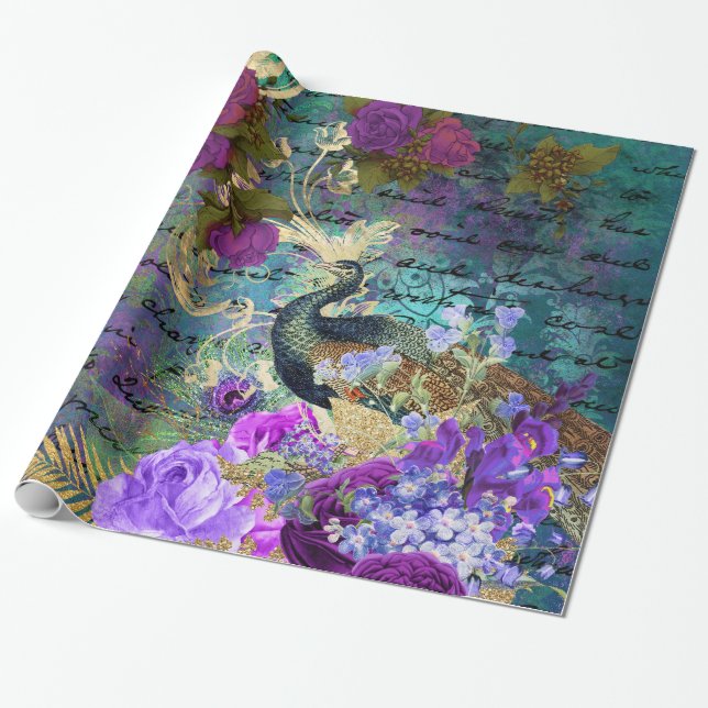 Vintager Pfau für jede Anlässe Geschenkpapier (Ungerollt)