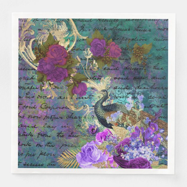 Vintager Pfau für jede Anlässe Serviette (Vorderseite)