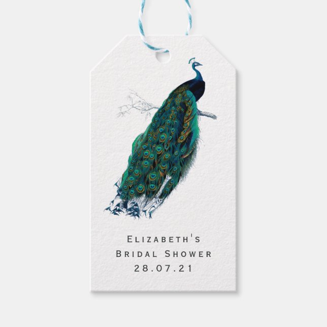 Vintager Pfau Geschenkanhänger (Vorderseite)