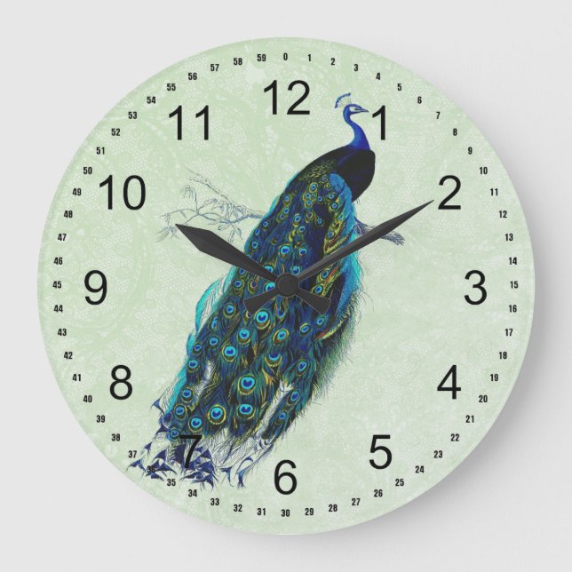 Vintager Pfau Große Wanduhr (Vorderseite)