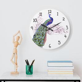 Vintager Pfau Große Wanduhr