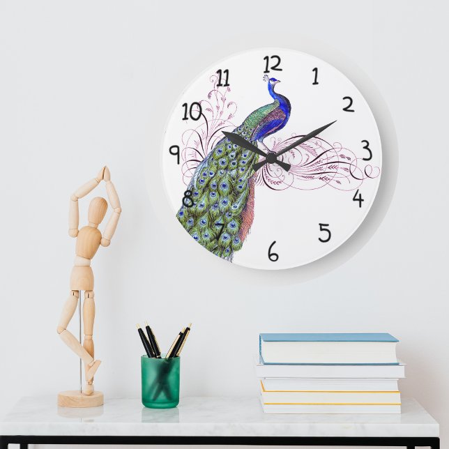 Vintager Pfau Große Wanduhr (Vintage Peacock Large Clock)