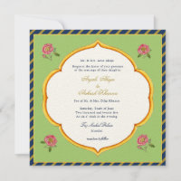 Vintager Pfau Indische Hochzeit Invi