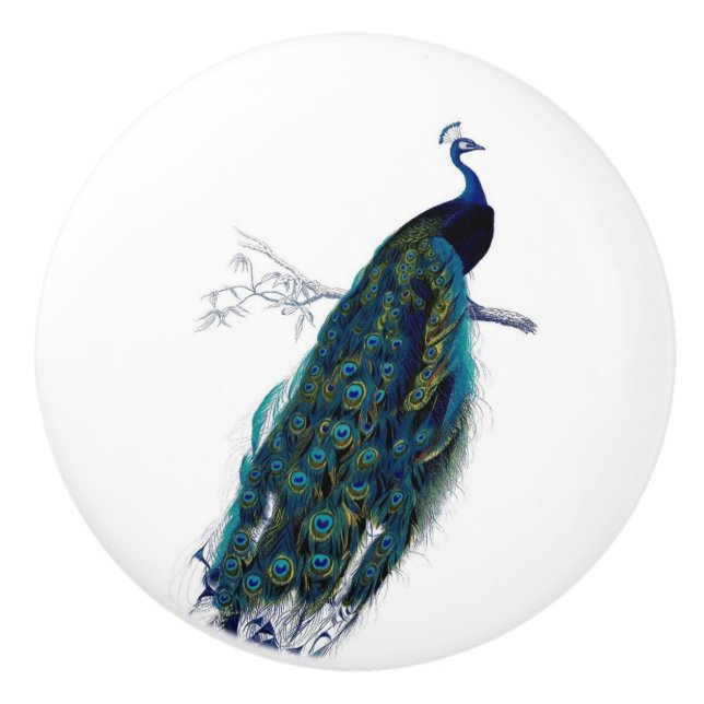 Vintager Pfau Keramikknauf (Vorderseite)