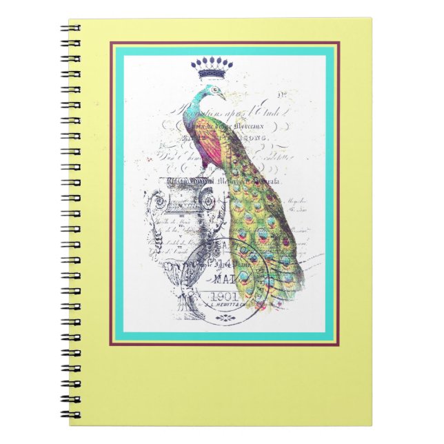 Vintager Pfau Notizblock (Vorderseite)