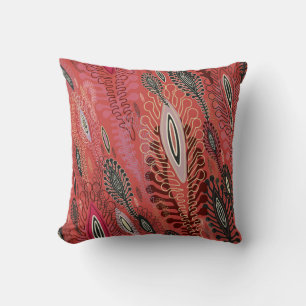 Vintager Pfau Rotes Dekorationsmuster Nahtloses Mu Kissen