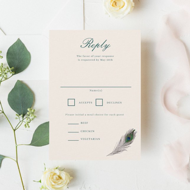 Vintager Pfau RSVP Karte (Von Creator hochgeladen)