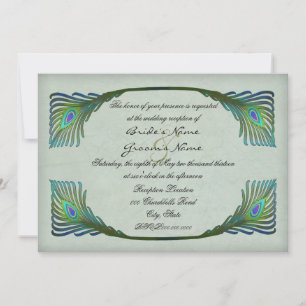 Vintager Pfauenfeathers Jugendstil-Hochzeitsempfan Einladung