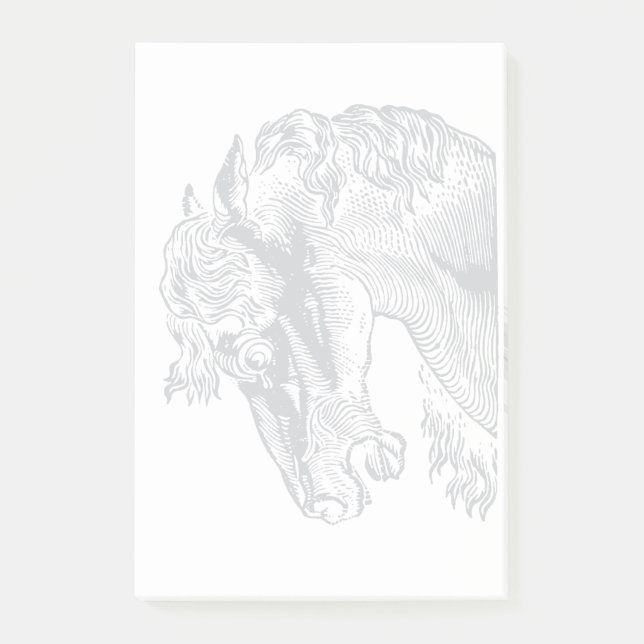 Vintager Pferdekopf grau auf weiß Post-it Klebezettel (Vorderseite)