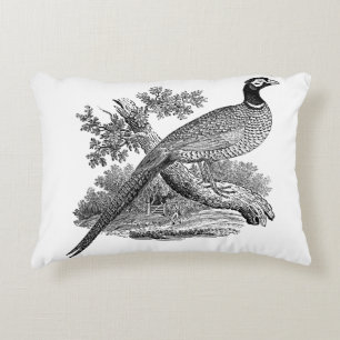 Vintager Pheasant Game Bird Zeichne BW Zierkissen