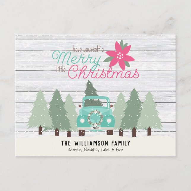 Vintager Pick-up LKW & Bäume Bauernhof Weihnachten Postkarte (Vorderseite)