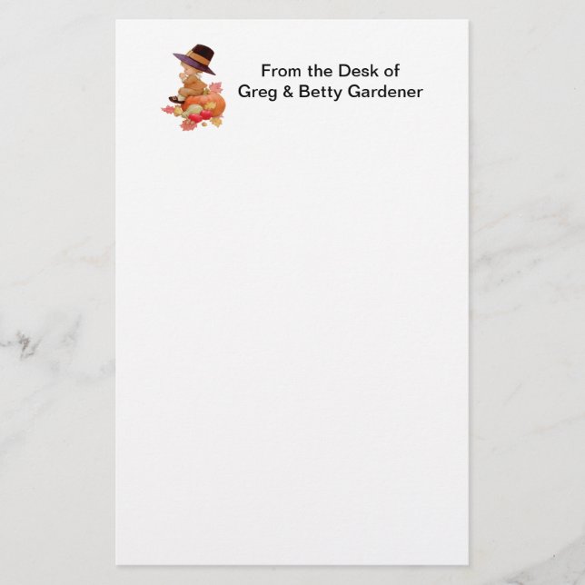 Vintager Pilgrim Boy betet auf Pumpkin Briefpapier (Vorderseite)