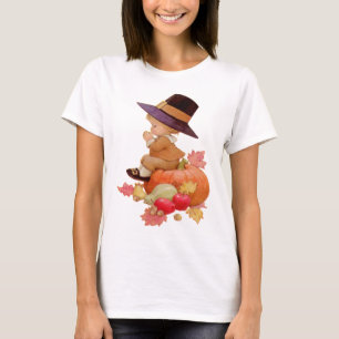Vintager Pilgrim Boy betet auf Pumpkin T-Shirt