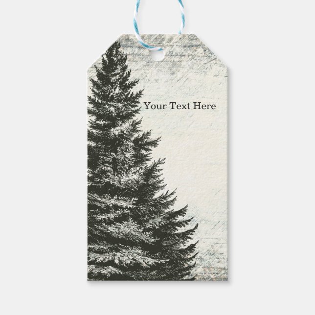 Vintager Pine Tree Rustikale Gastgeschenk Hochzeit Geschenkanhänger (Vorderseite)