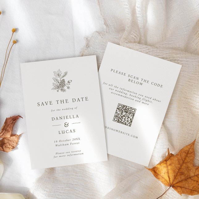Vintager Pinecon und Acorns Hochzeit im Herbst QR  Save The Date (Von Creator hochgeladen)