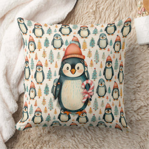 Vintager Pinguin mit Candy Canes Weihnachten Kissen
