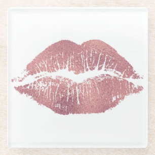 Vintager Pink Lippenaufdruck, Rose Gold. Glasuntersetzer