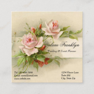 Vintager Pink Roses Hochzeitsplaner Quadratische Visitenkarte