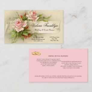 Vintager Pink Roses Hochzeitsplaner Visitenkarte