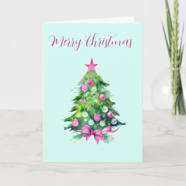 Vintager Pink und Minze Weihnachtsbaum Karte (Vorderseite)